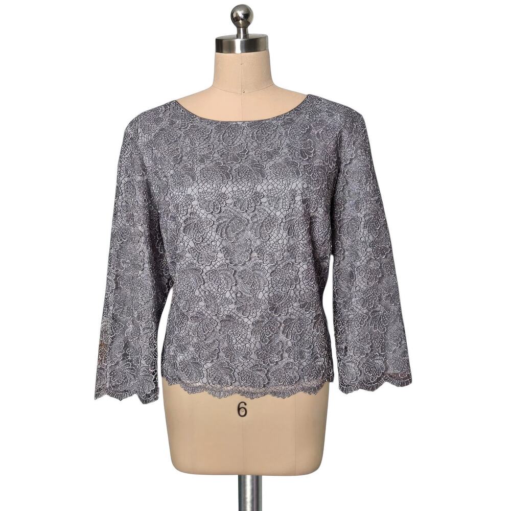 TALBOTS Dressy Silver Metallic Lace Overlay Lined Blouse Shirt Top 14